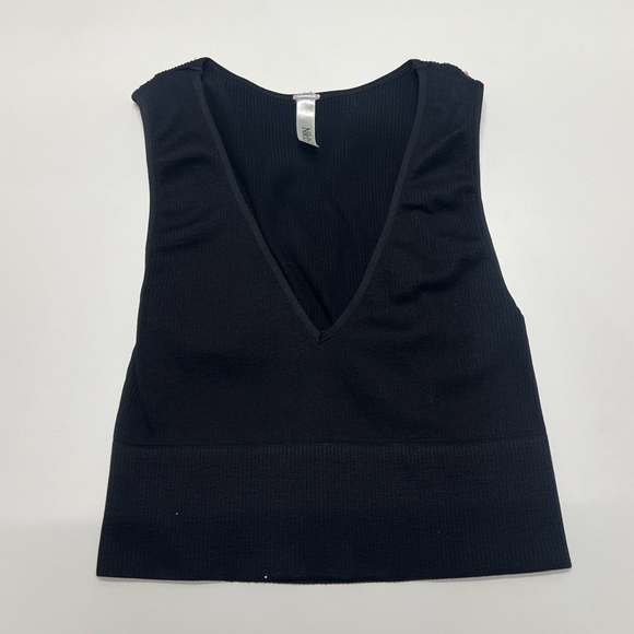Nikibiki Tops - Nikibiki Ribbed Plunge V-Neck Stretchy Crop Top in Black